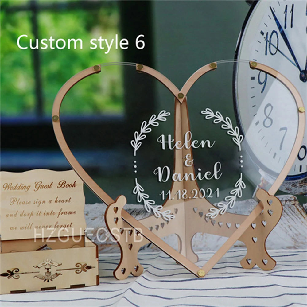 Hearts Unique Wedding Mr Mrs Guest Book Decoration Memory Guest Book Drop Box Signature Acrylic Guest Book Alternative