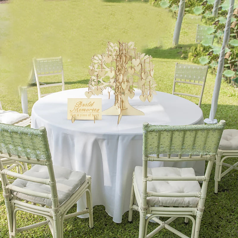 1 Set Wooden Wedding Guestbook for Guests Wood Tree with 100Pcs Wood Heart Chips Sign-in Book Wedding Marriage Decoration