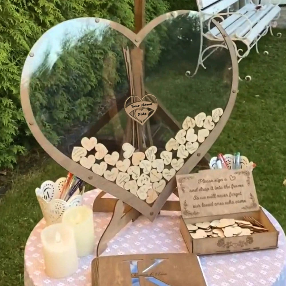 Wedding Guest Book Alternative - Wedding Decor-Drop Heart Guestbook New Wooden Heart-Shaped Guest Drop Box 60 Hearts Box