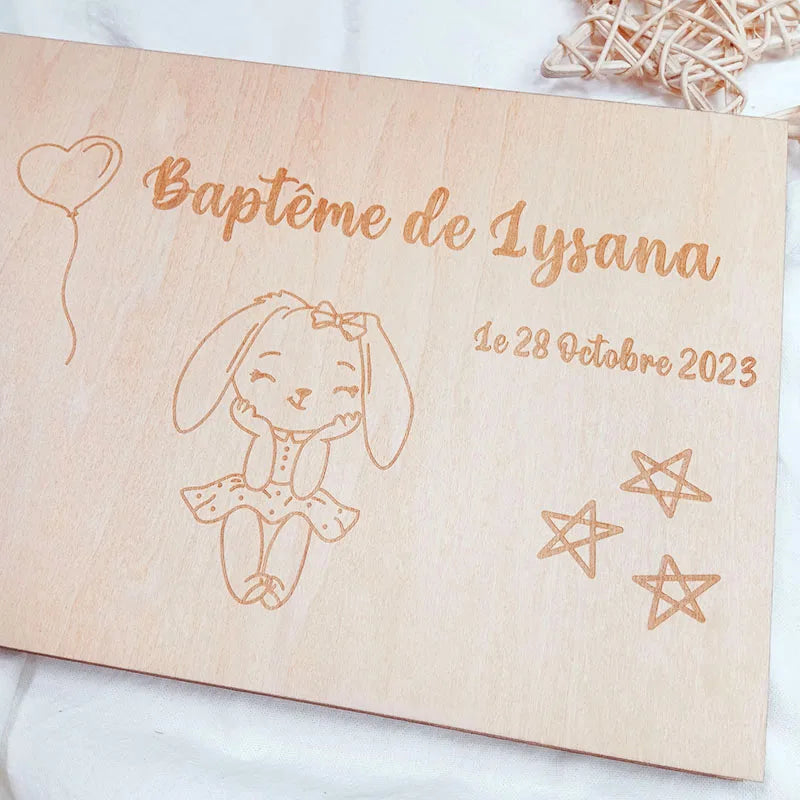 Customized Baby Baptism Guestbook，Wooden Guest Book，Personalized Baby Album，Growth Record Book，Gifts for Baby、Newborn，DIY Album
