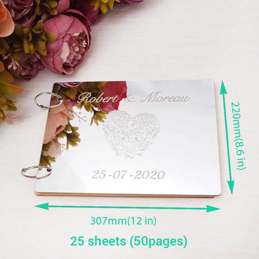 Custom Fingerprint Wedding Guest Book Couples Rustic Bridal Shower Gift A5,A4 Mirror White Blank Scrapbook Party Favors