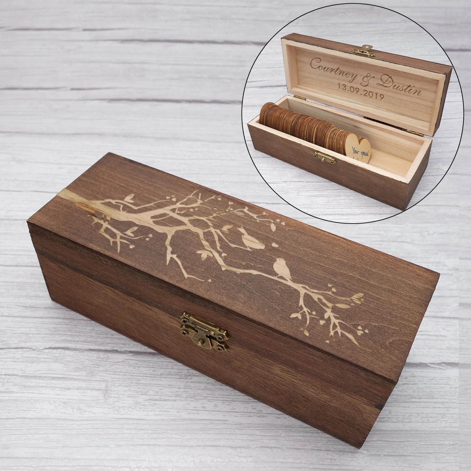 Custom Wedding Guestbook, Rustic Wedding Keepsake Box,Alternative Engraved Wooden Wedding Guest Book,Drop Box Hearts Wedding Gif