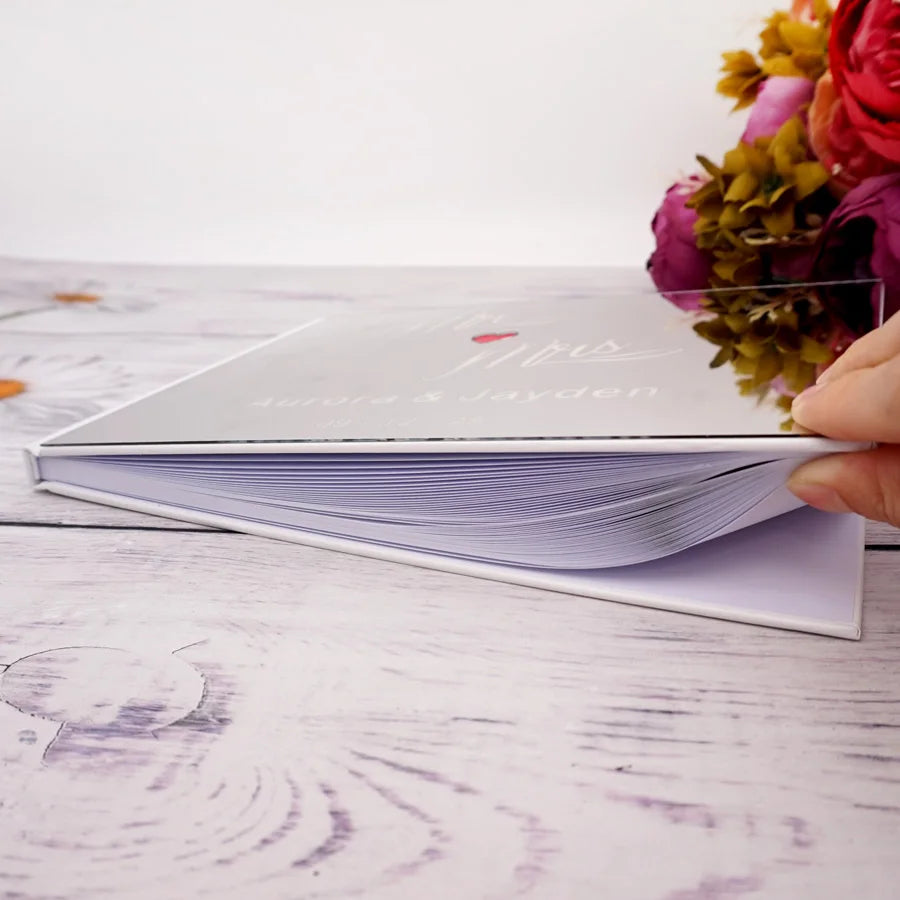 Personalized Custom Engraved Name and Date Cute Red Heart Wedding Signature Guestbook Acrylic Mirror Party Favors