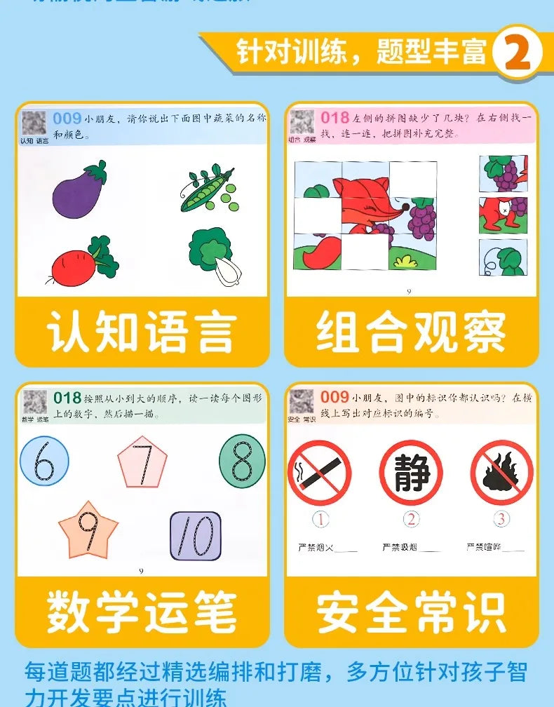2-7 Years Mathematical Book Animals Drawing Painting Pen Control Training Kids Brain Early Education Book for Kids 365 Questions