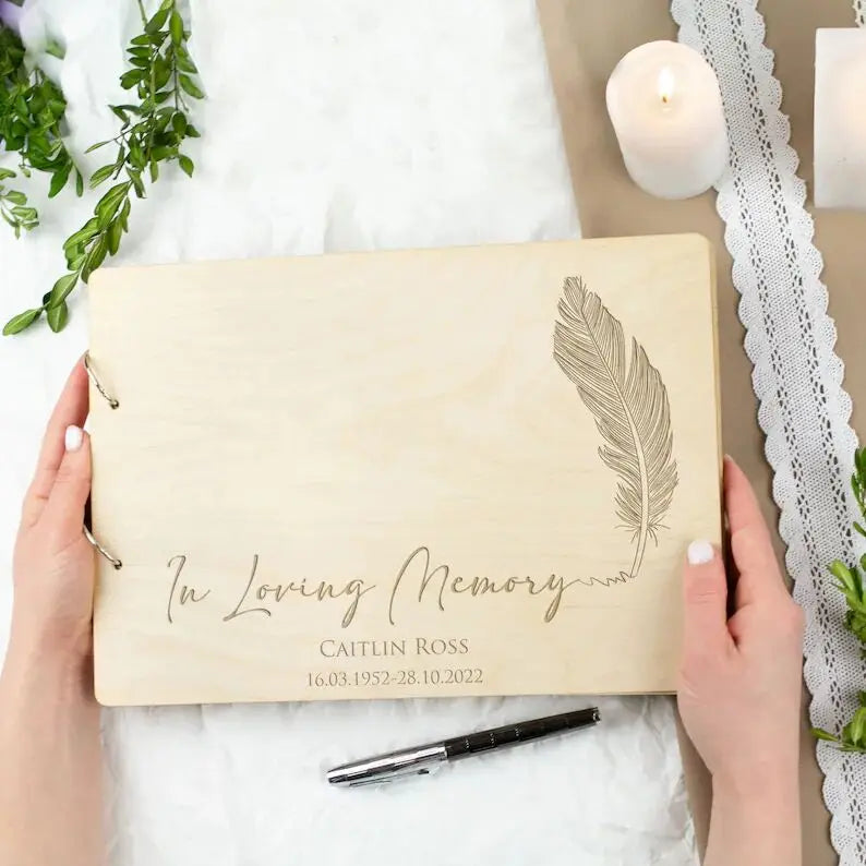 Memorial Guest Book, Celebration of Life Funeral Guest Book, Custom Wood Guestook, In Loving Memory Sign In Book, Engraved Guest