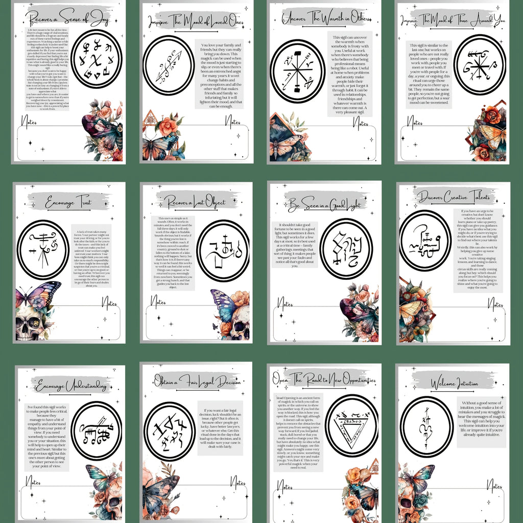 1pc Vintage Occult Grimoire - Sigils & Mystical Symbols Guide, Dark Art Ritual Book with Moons, Pentagrams & Butterfly Design