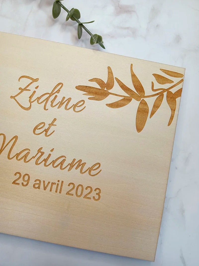 Personalised Engraved "Leaf Design" Wedding Guest Book, Custom Wooden Engagement Guest Book Bridal Favor Gift