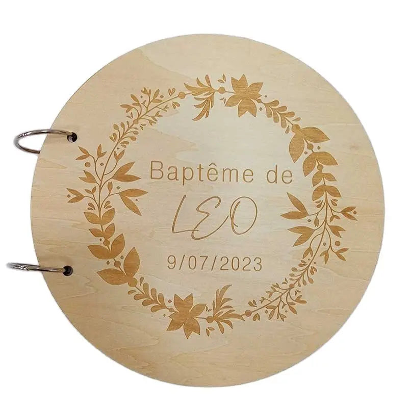 Guestbook for Baby Boy or Girl Wooden DIY Album Gender Reveal Party Decoration Cute Circular Album Customized Name and Date