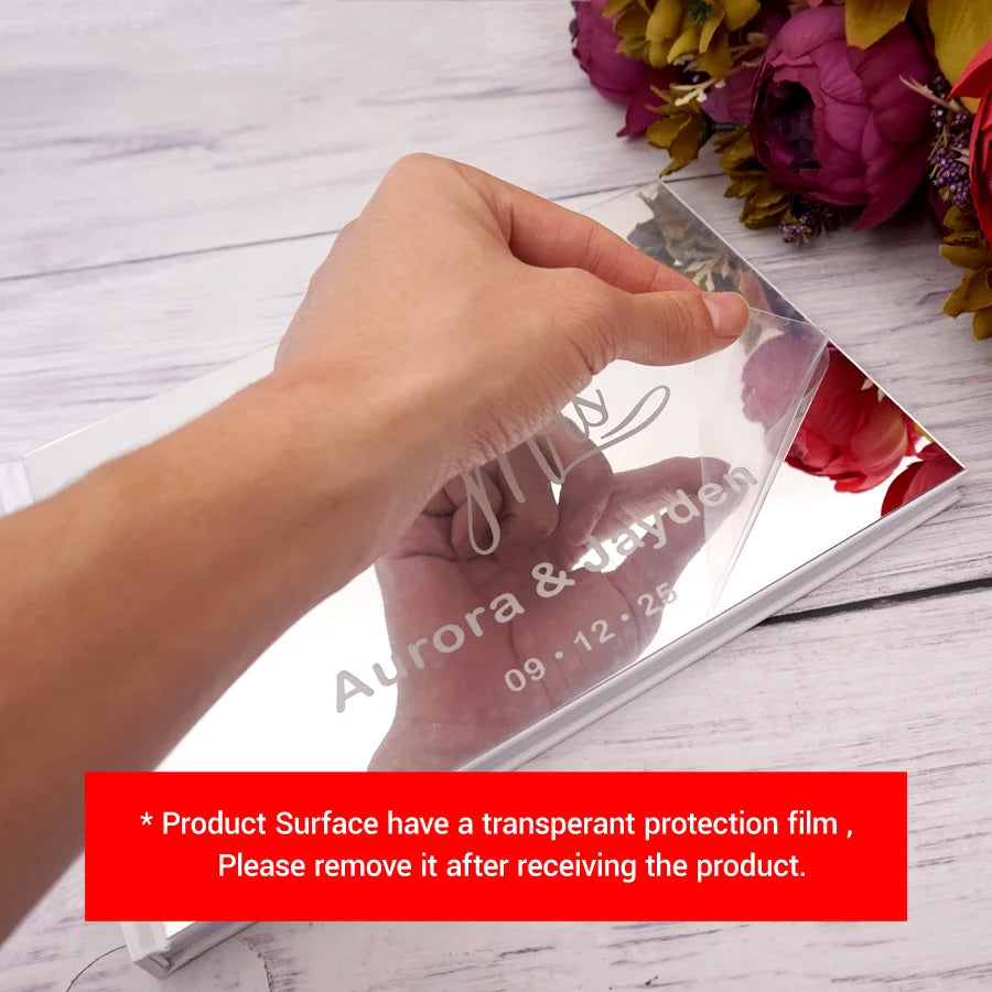 Personalized Custom Engraved Name and Date Cute Red Heart Wedding Signature Guestbook Acrylic Mirror Party Favors